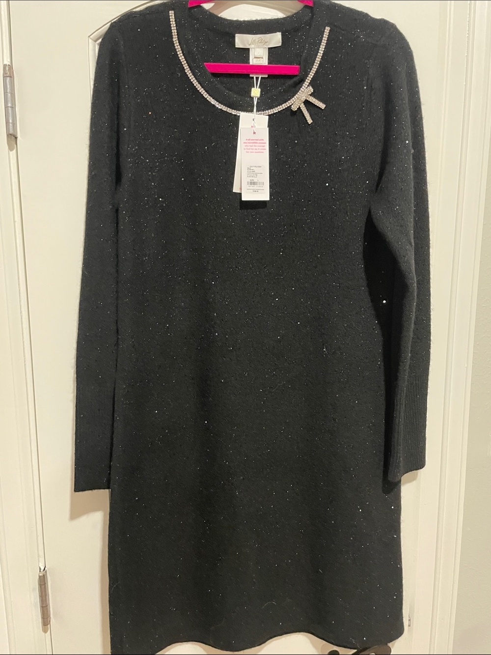 Lilly Pulitzer Black Embellished Crewneck Sweater Dress, NWT, Size L